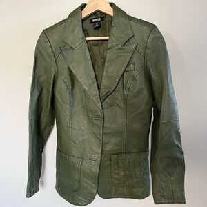 Metrostyle Dark‎ Green Leather Military Jacket – Olive Genuine Leather Blazer
